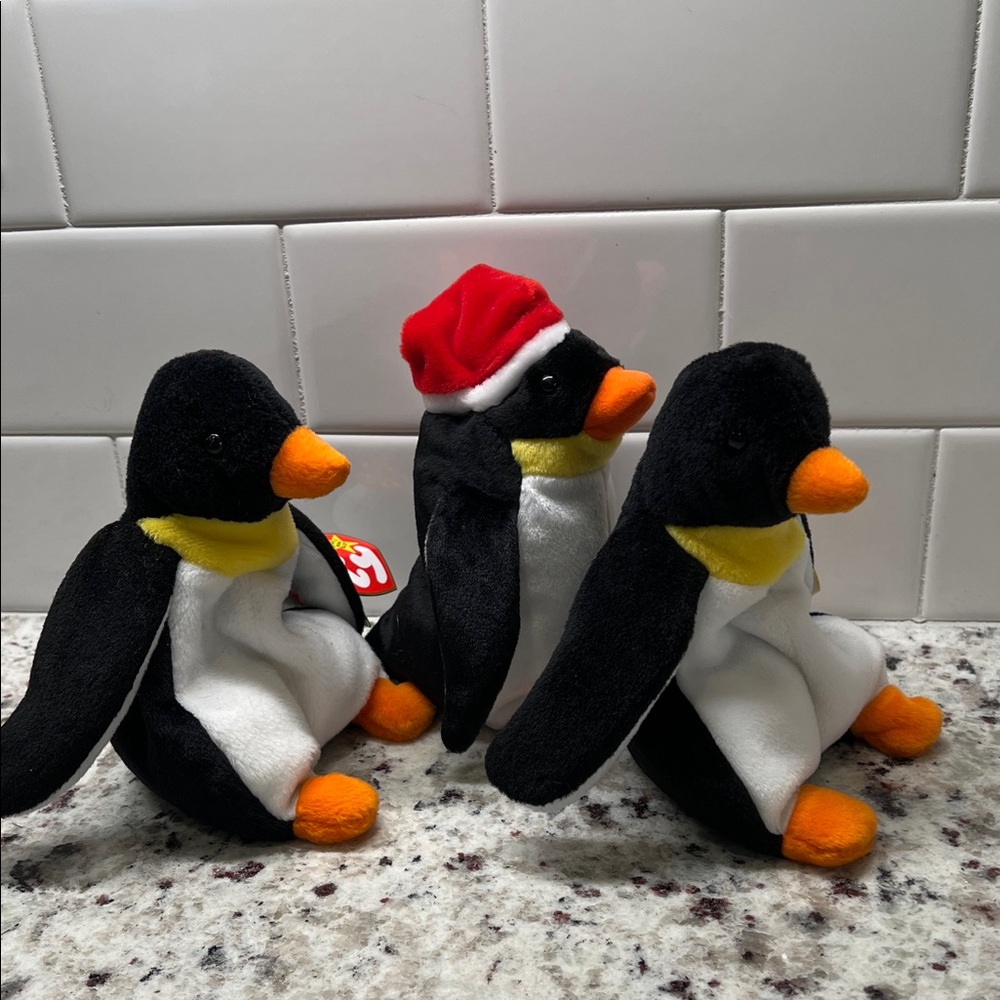 Ty Beanie Baby Penguin Plush Trio - Black, White, Orange - Picture 10 of 10